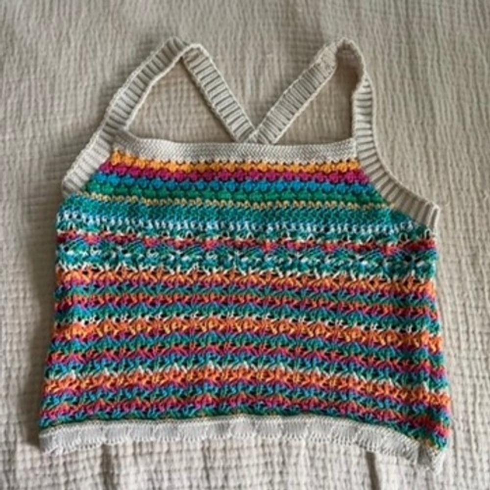 Lush Crochet Knit Camisole Women S Multi Color Rainbow Cross Back Tank Top